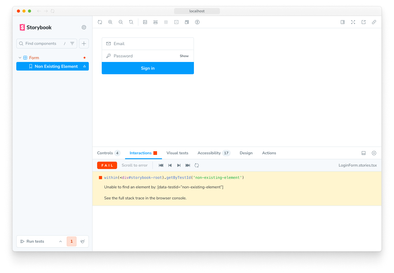 Interaction testing with a failure